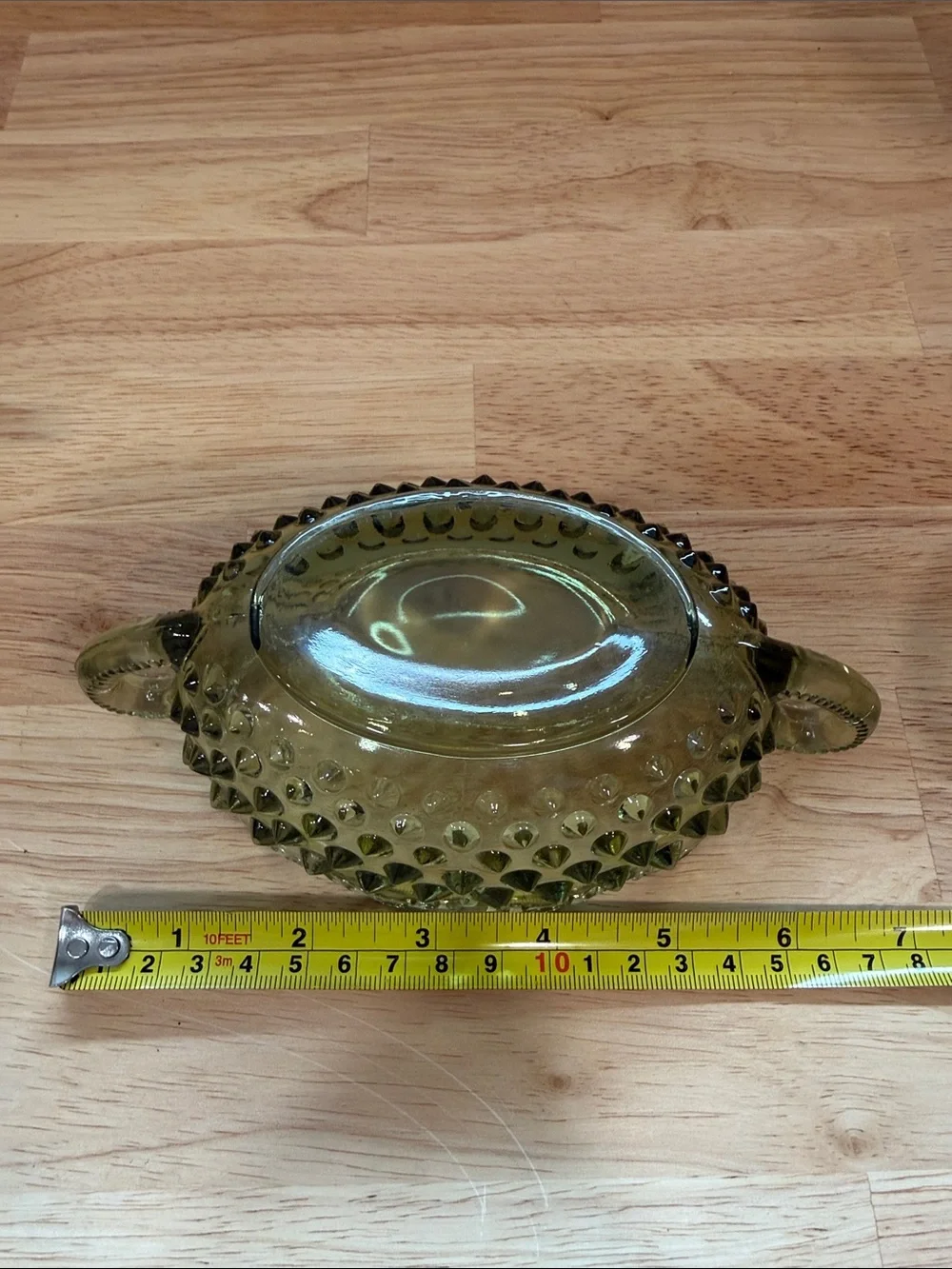 Vintage Hobnail Glass Console Dish - Olive Green